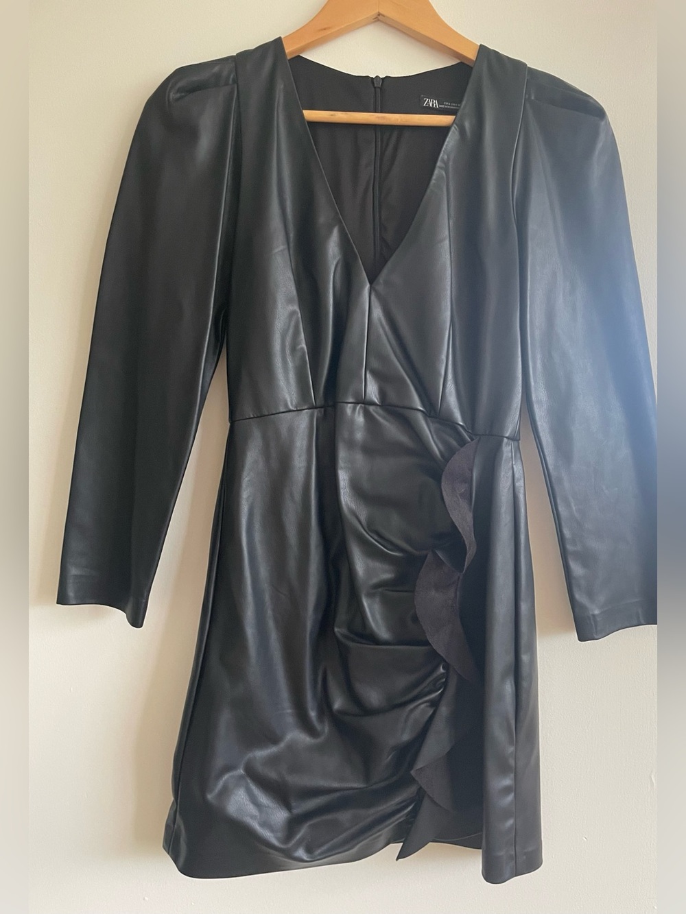 Zara Black Faux Leather Wrap-Style Jacket Dress